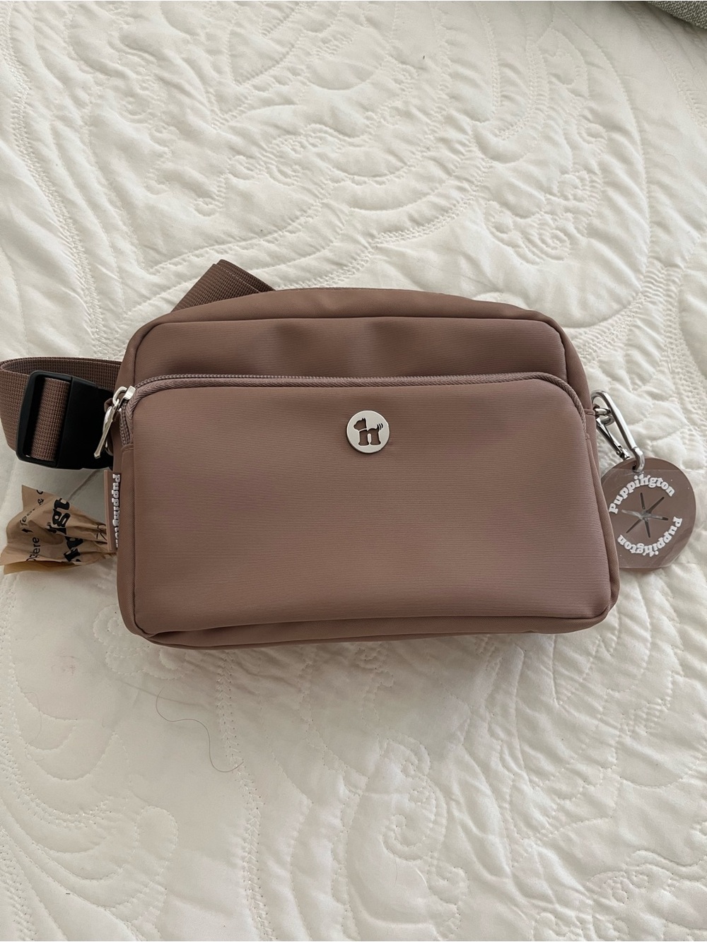 Puppington Taupe Crossbody Belt Bag with Front Pocket dog bag